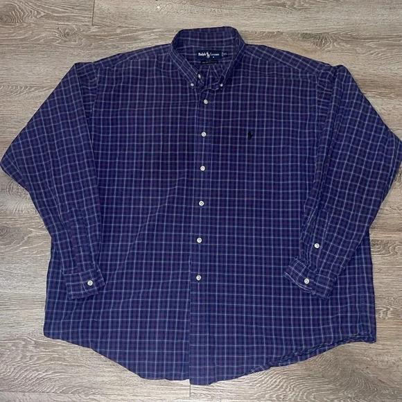Ralph Lauren Blake 100% two play cotton woven plaid button up size xxl blue - Picture 1 of 12